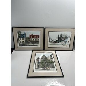 J. Rousseau Quebec City 3pc Lithograph Set Plate Signed Chateau Frontenac 14x11